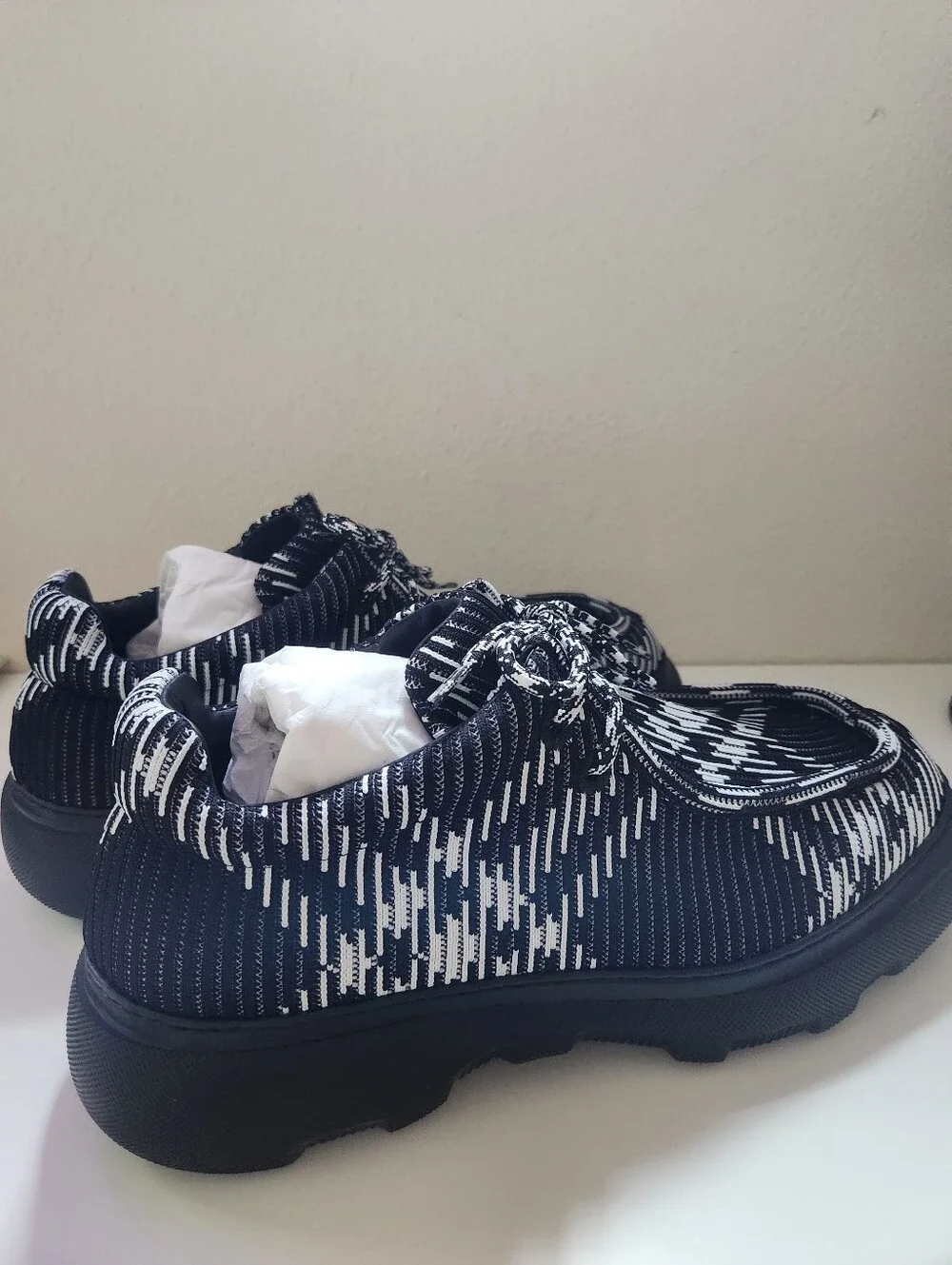 Burberry Creeper Check Woven Lace Up Shoes Mens 11 Black Round Toe EU 44